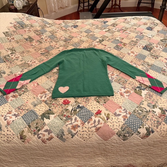 JUICY COUTURE CASHMERE ARGYLE WOMENS SWEATER GREEN PINK SIZE SMALL - Picture 6 of 9